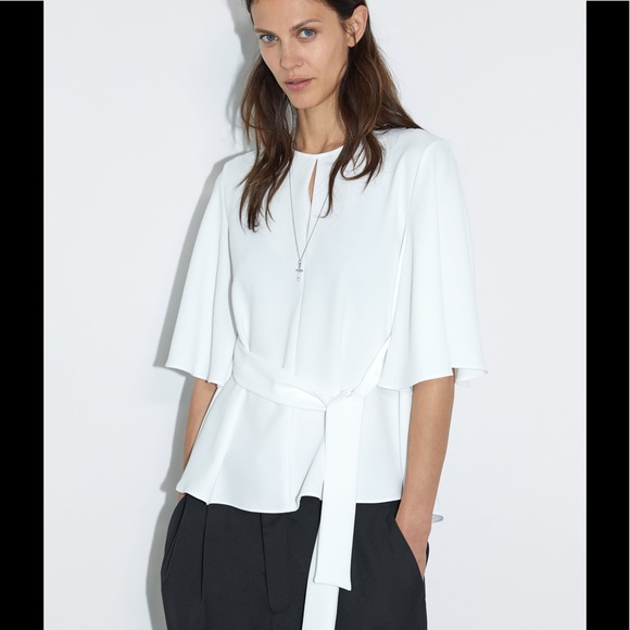 Zara White Flowy Top with Bow 4043/061 sz XL